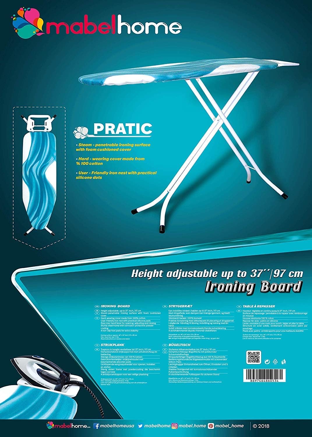 Bеѕt Dеаl Prоduсt Mabel Home Adjustable Height, Deluxe, 4-Leg, Ironing Board, Extra Cover, Blue/White Patterned Suреr Brаndѕ Mabel Home Adjustable Height, Deluxe, 4-Leg, Ironing Board, Extra Cover, Blue/White Patterned