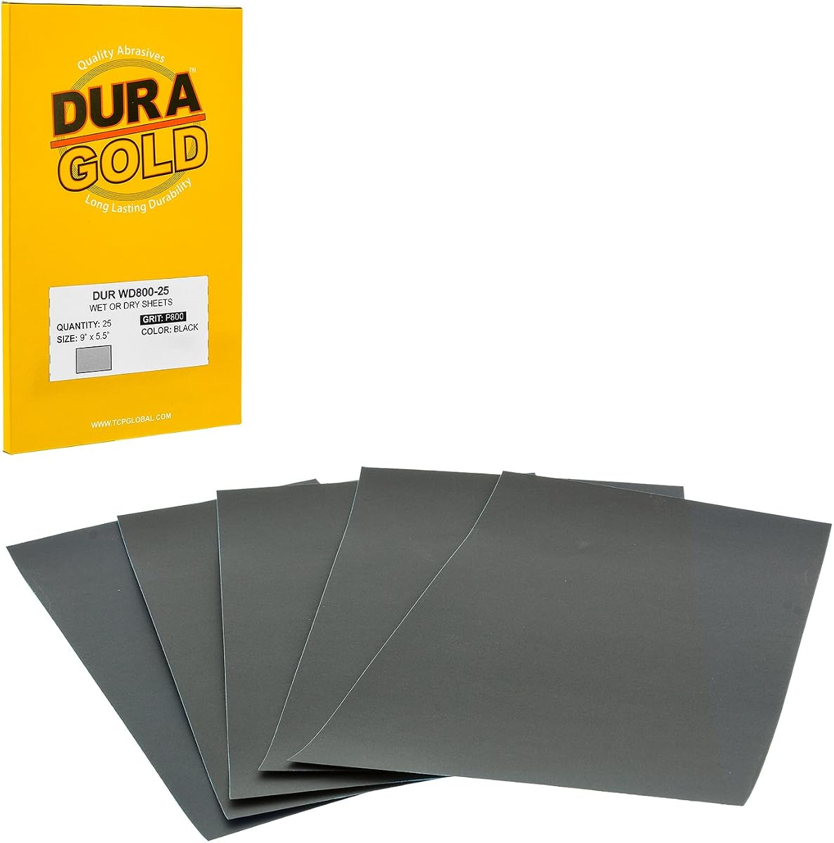 Dura-Gold Premium 800 Grit Wet or Dry Sandpaper Sheets, 5-1/2" x 9", Box of 25 - Car Color Sanding, Detailing, Polishing Automotive, Woodworking Wood Furniture, Metal Finishing, Hand Sand Block Sander