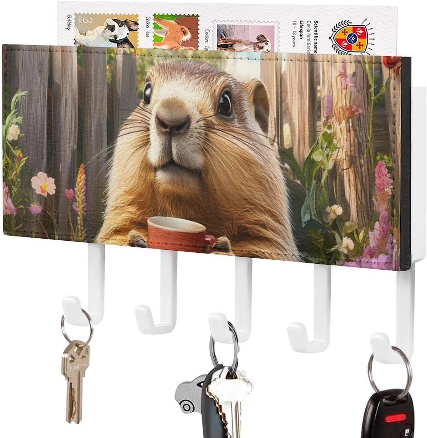 Funny Garden Groundhog Key Holder Wall Mount PU Leather Key Rack Key Hanger Mail Organizer Bathroom Kitchen