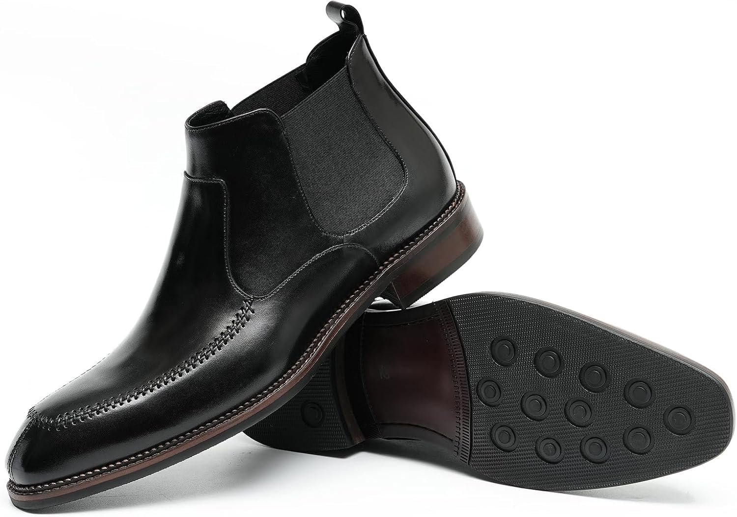 Męskie Sztyblety Botki Wysokie Skórzane Buty, Black, 5 UK