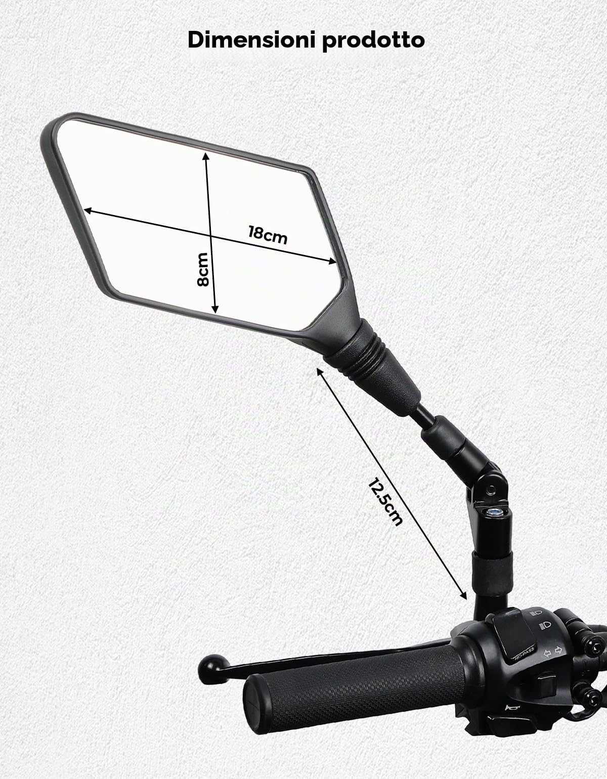 KEMIMOTO Specchietti Retrovisore Moto, E57 Omologati, Specchietto Moto Universali con M10, Specchi Laterale con Staffa per Motociclo, ATV, Scooter, Moped