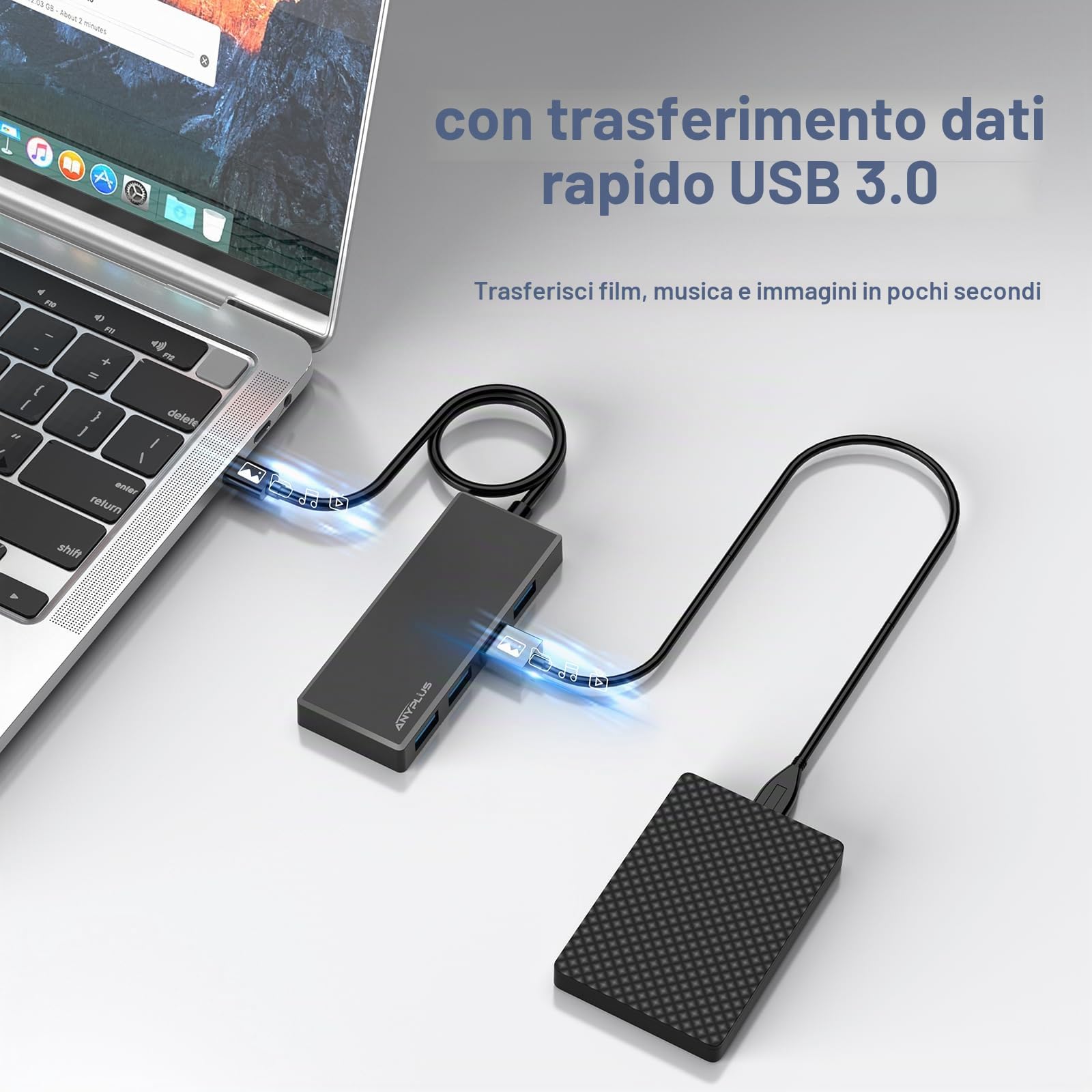 USB C Hub, 4 Ports USB 3.0 Hub Splitter with 5Gbps Data Transfer, USB C Splitter for Type C MacBook, Mac Pro, iMac, Surface, XPS, Flash Drive, Mobile HDD
