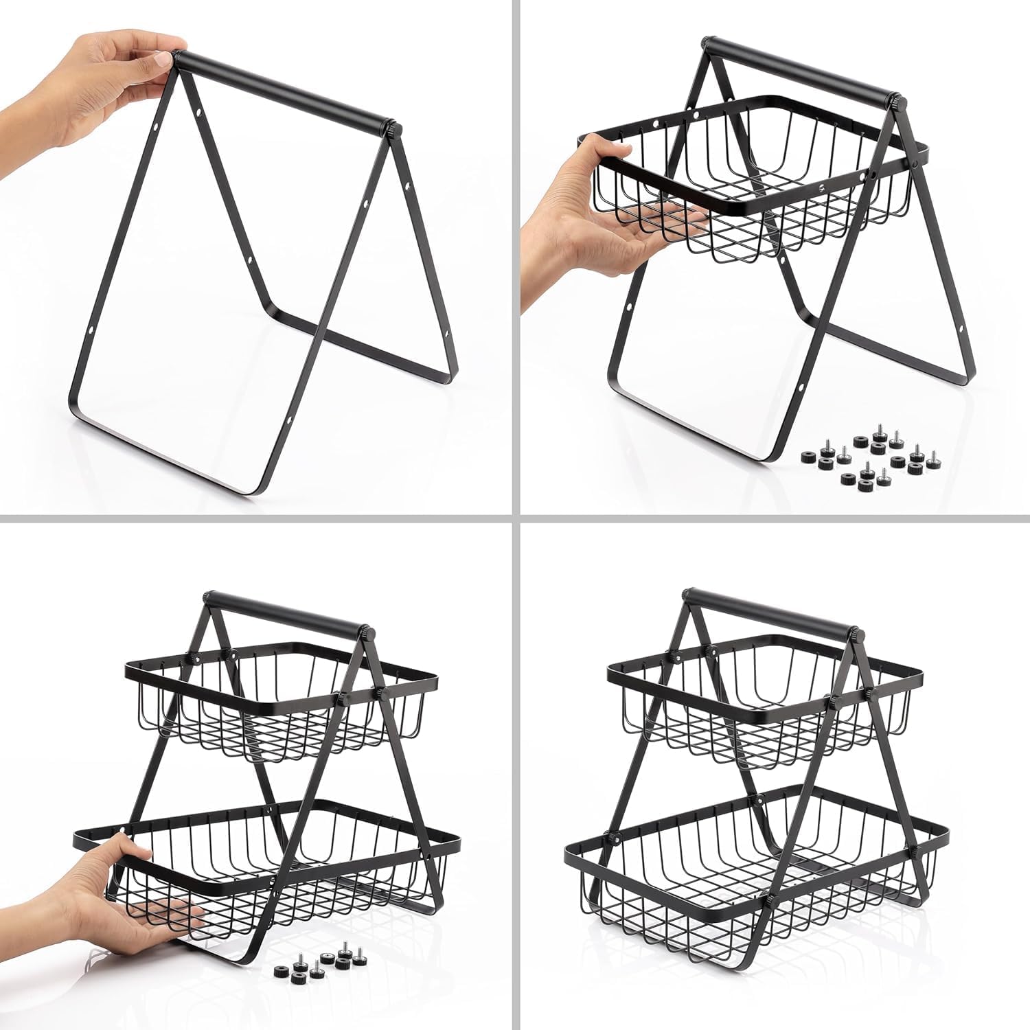 Fruit Basket 2-Tier Fruit & Vegetable Basket for Dining Table, Centre Table , Metal Fruit Bowl , Vegetables Storage Organizer Holder I Multi-Purpose Basket for Kitchen & Home