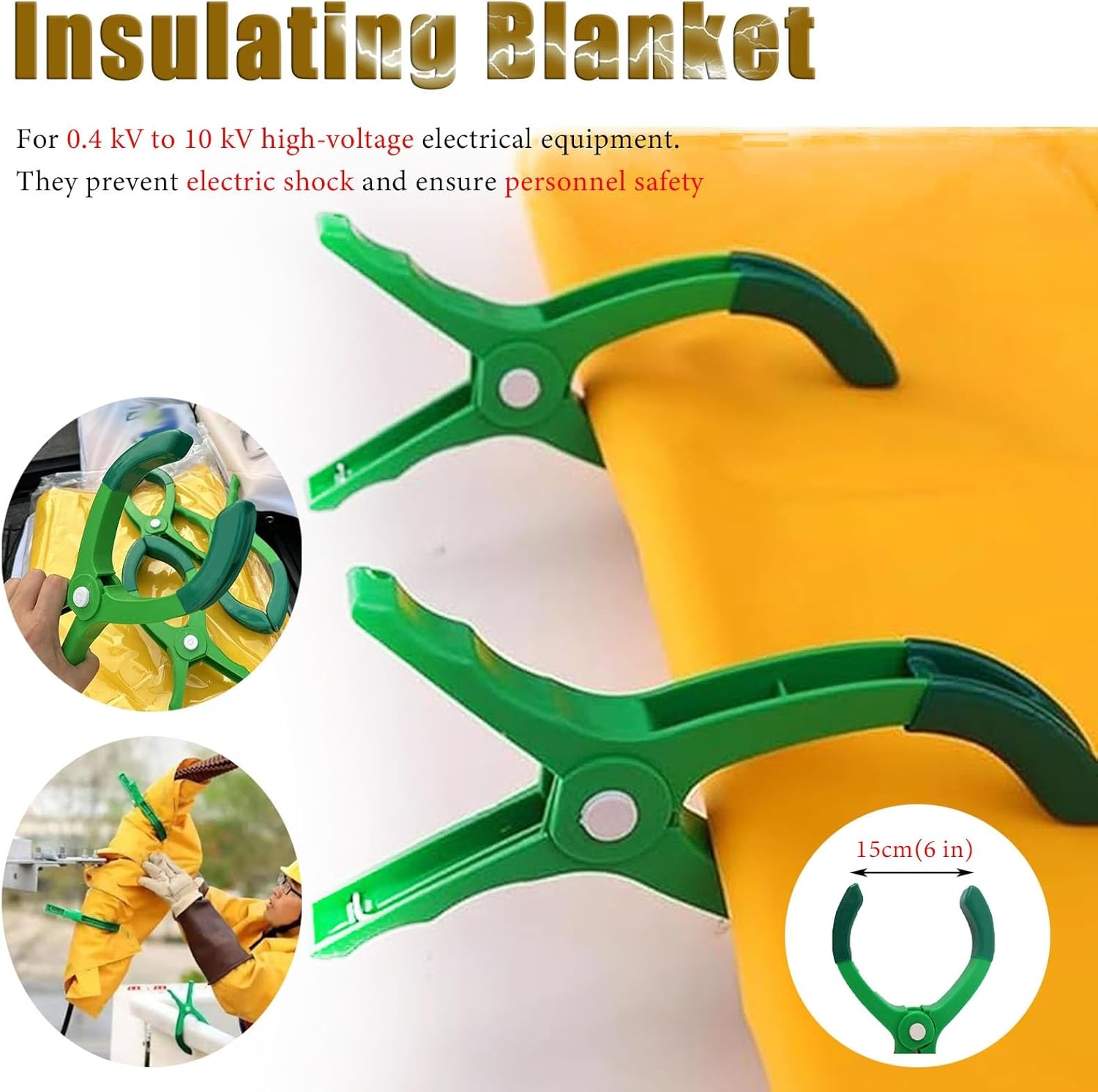 Insulating Blanket Lightweight Electric Insulation Blankets 2 Pack, High Voltage Safety Mat Roll to Cover Electrical Wires, Substation Insulating Blanket with 6 Clips(0.4KV,80x60cm(31.5"x23.6"))