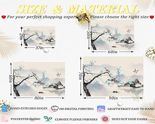 Miniatura 5 de QGHOT Tapiz japonés asiático para hombre, tapiz de acuarela para colgar en la pared, tapiz calmante de pared, tapiz de paisaje de montaña, tapiz de