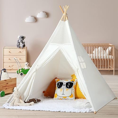 Wilhunter Tienda de campaña Teepee para niños con encaje en la parte superior tienda de campaña de regalo para niños y niñas juguetes de tienda de