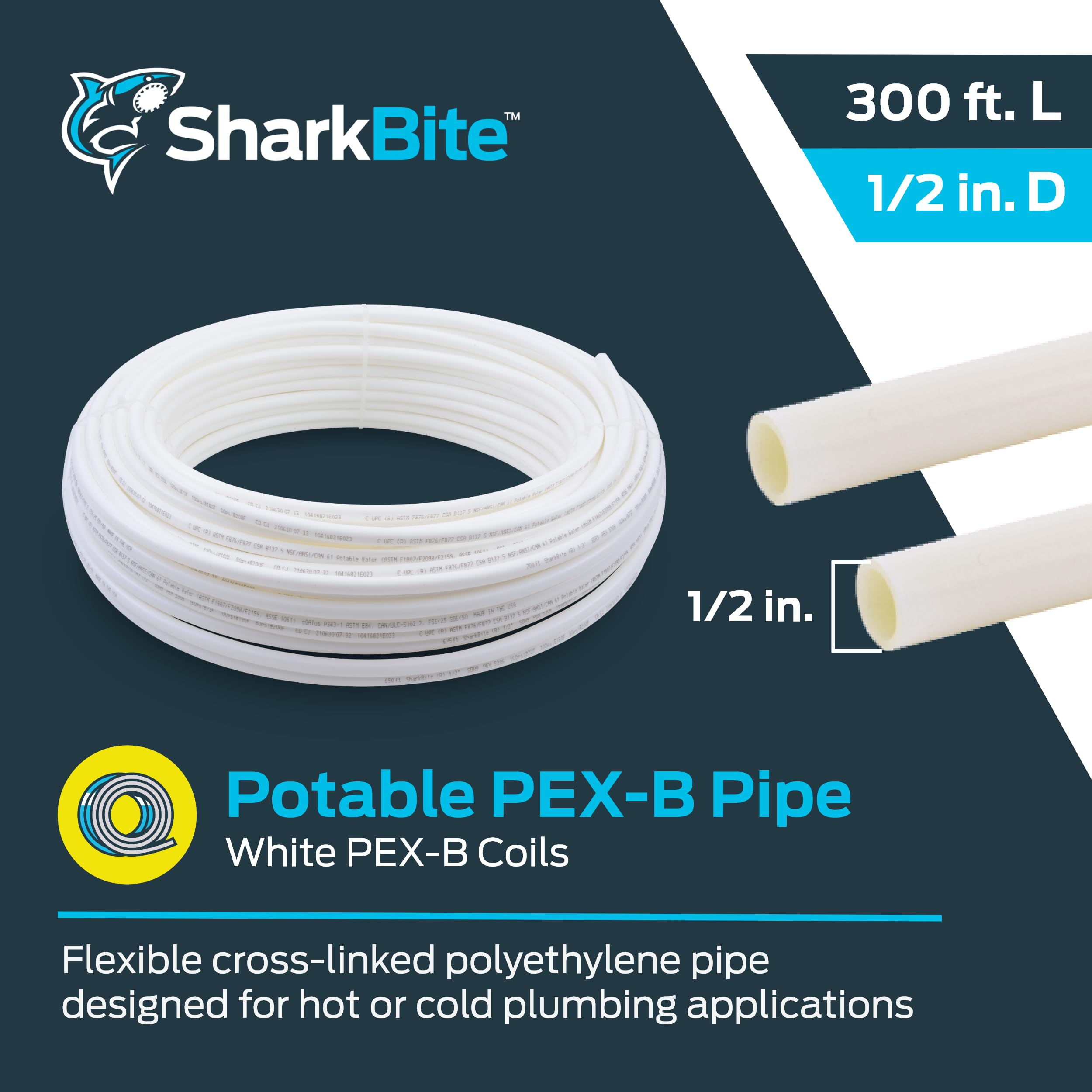 Amazon.com: SharkBite 1/2 Inch x 300 Feet White PEX-B, PEX Pipe