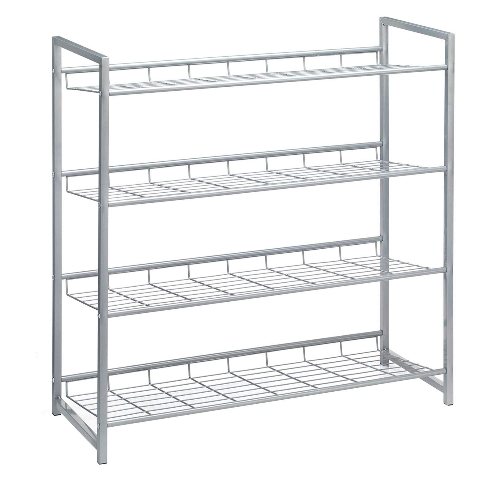 CARO-Möbel Schuhregal System Schuhständer Schuhablage mit 4 Fächern für ca. 16 Paar Schuhe, 81 cm breit, Metall Silber lackiert