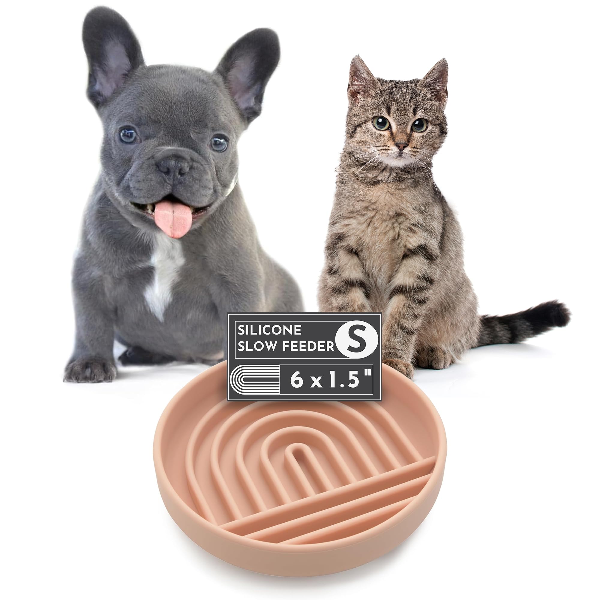 The Slowdown Bowl - Silicone Slow Feeder for Cats & Kittens, Slow Eating, Modern Lick Mat Design, Reduces Gulping, Dishwasher Proof, for All Breeds, Mealtime Challenge, Small-Blush