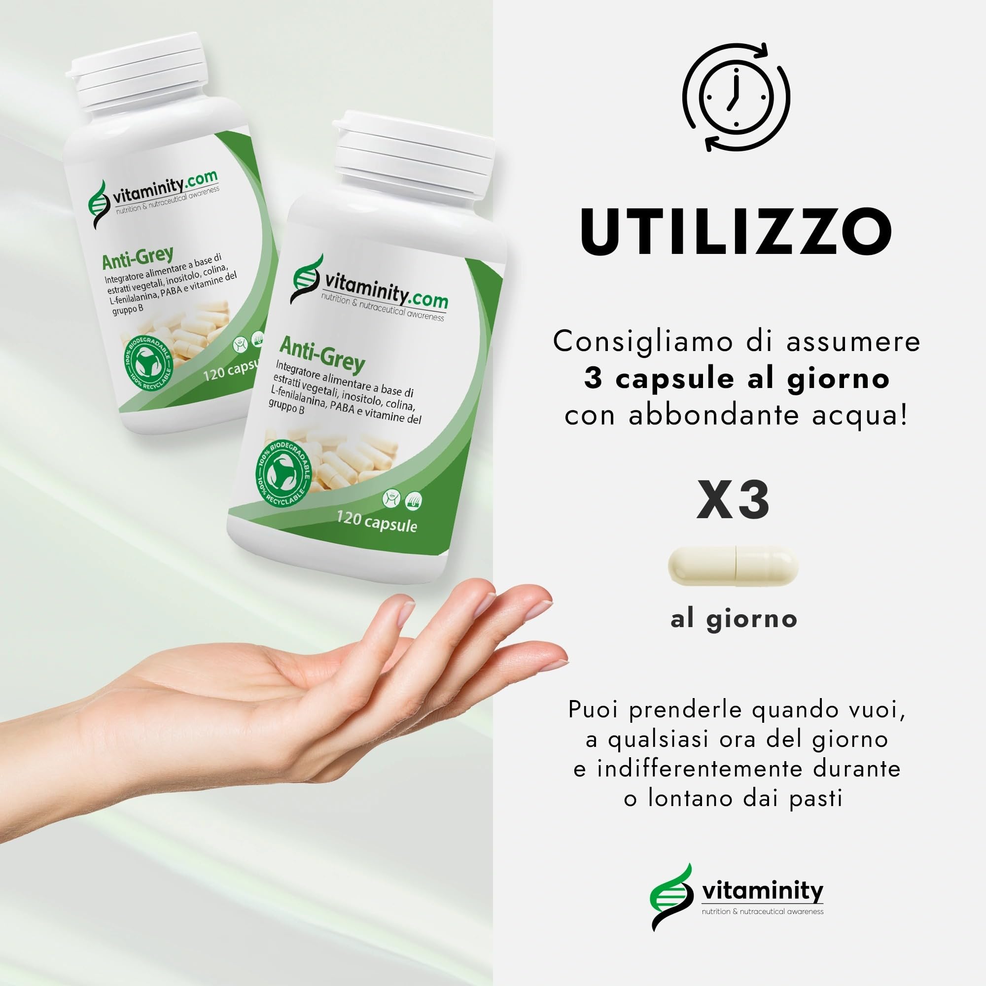 Vitaminity Anti-Age, Integratore Alimentare Antiossidante, Contrasta i Radicali Liberi e l'Invecchiamento Cellulare, a base di the verde, curcuma e cardo mariano - Formato da 120 Capsule