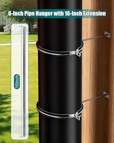 Miniatura 2 de Paquete de 2 soportes de suspensión de tubo de 6 pulgadas con barra de extensión de 16 pulgadas, abrazadera de anillo dividido de acero galvanizado