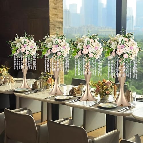 Miniatura 8 de VINCIGANT 8 centros de mesa de fiesta para mesas, soportes de flores de metal con cuentas de cristal, centros de mesa de boda para mesa, jarrones de