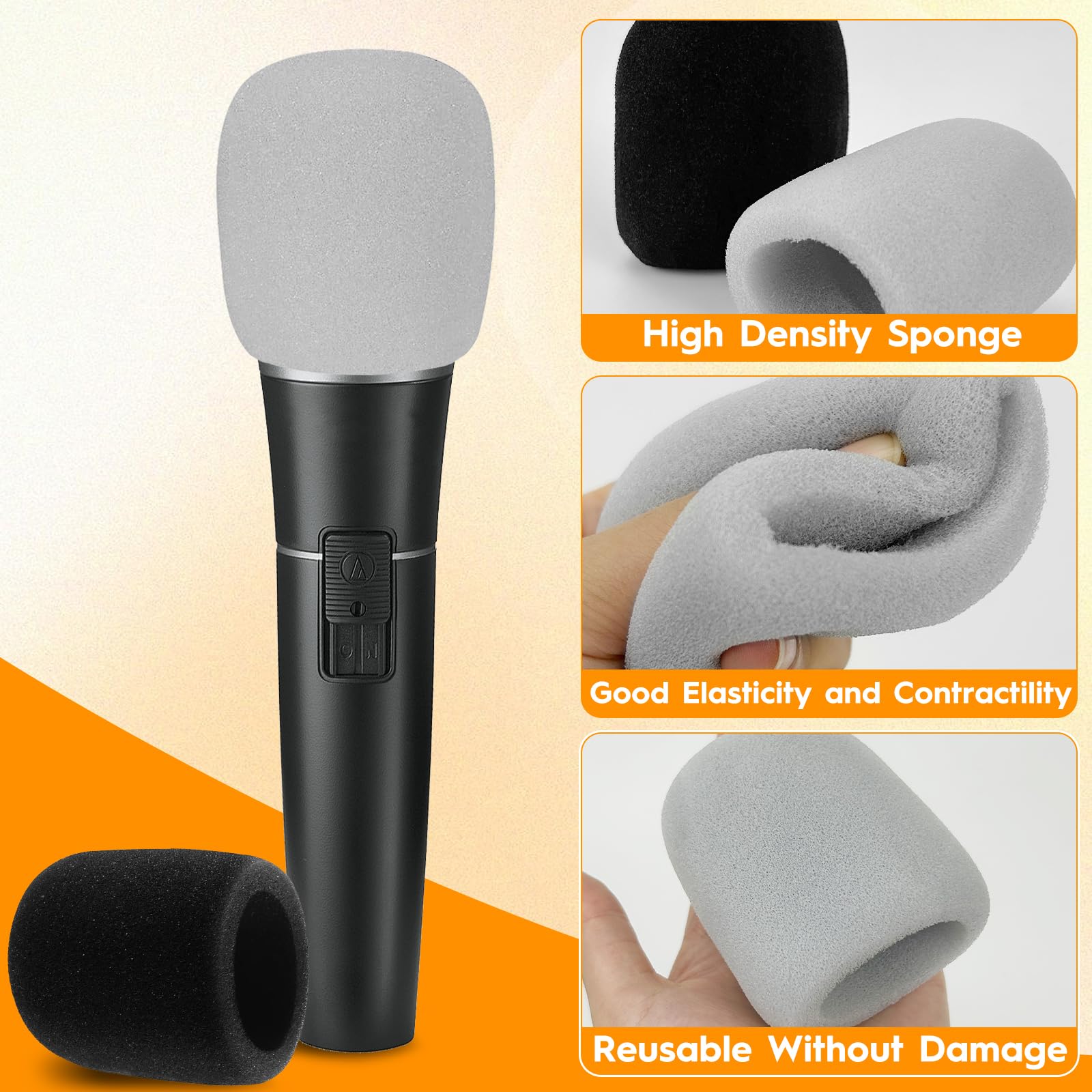 10pcs Microphone Covers Dustproof and Antibacterial Foam Mic Covers, Handheld Microphone Windscreen for Most Standard Microphones (Grey,Black) - Image 3