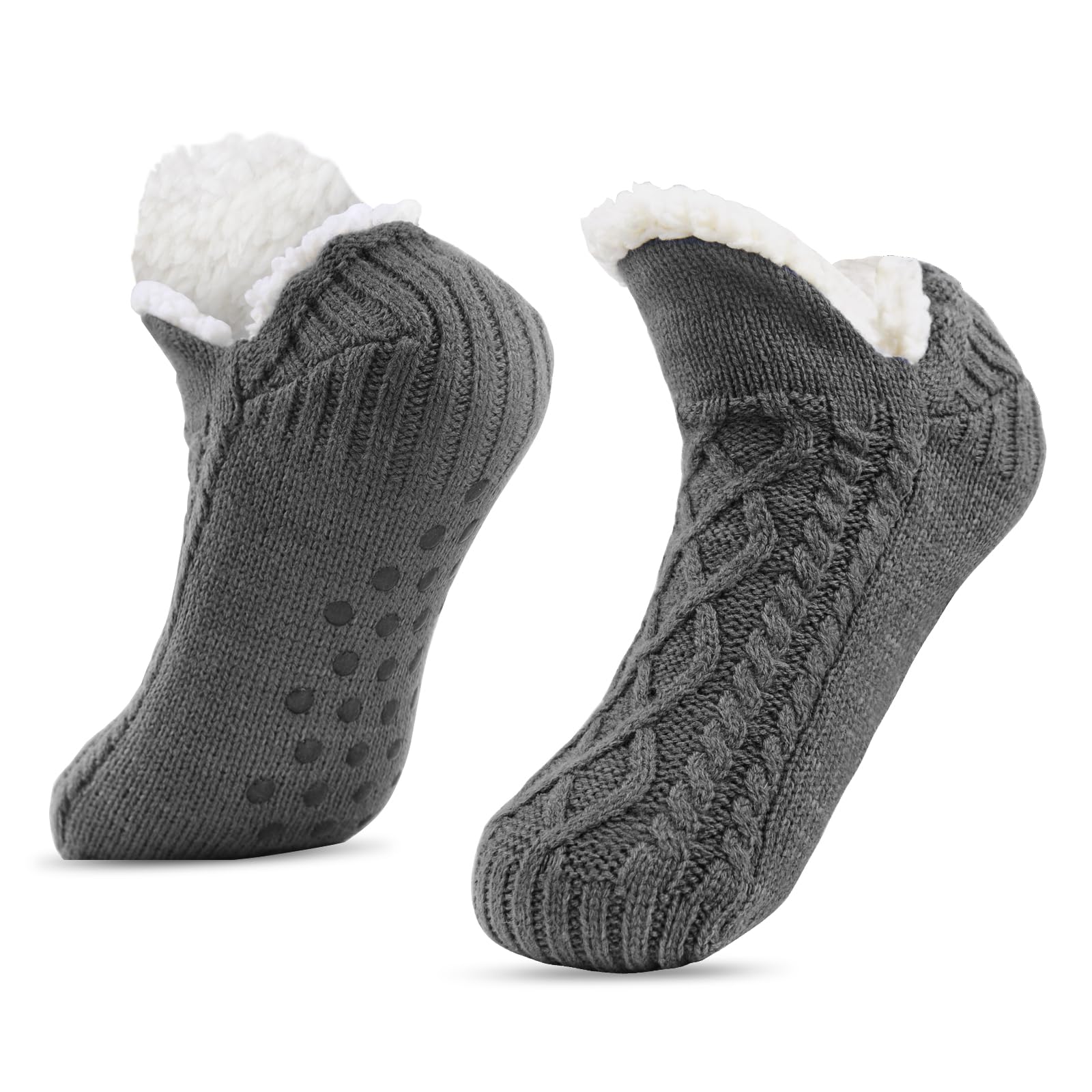 SIHOHAN Kuschelsocken Herren Damen Dicke Kurze Haussocke Rutschfeste Socken | Flauschige Winter Stricksocken Stoppersocken mit ABS Anti Noppen Warme Bettsocken