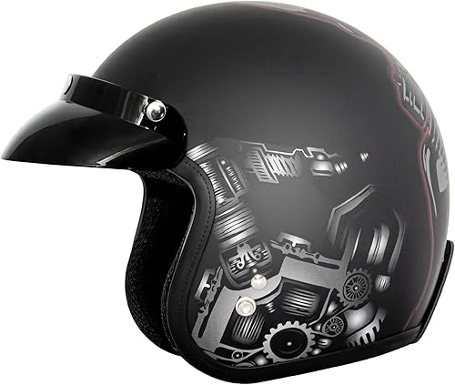 Miniatura 8 de VCAN Casco de motocicleta V85C 3/4 de cara abierta aprobado por DOT Llama fantasma negra mate,Banda de rodadura negra mate,Brillo negro,Bandera