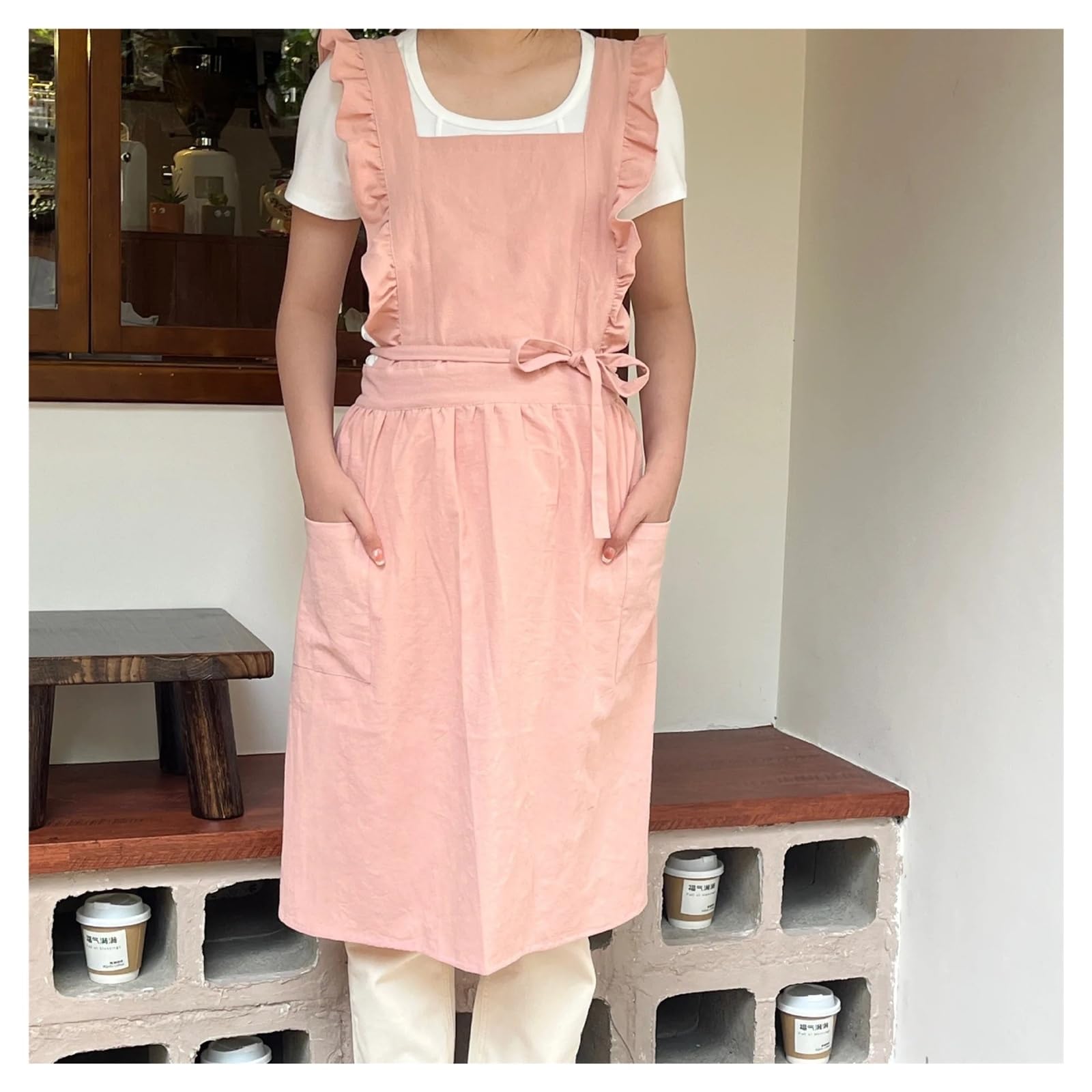 Schürze Herren Baumwoll-Leinen-Schürze for Damen, gekreuzte Rückseite, Küchen- und Kochschürzen mit Taschen, Vintage-Schürze for Backen, Gärtnern, Arbeiten, Trägerkleid