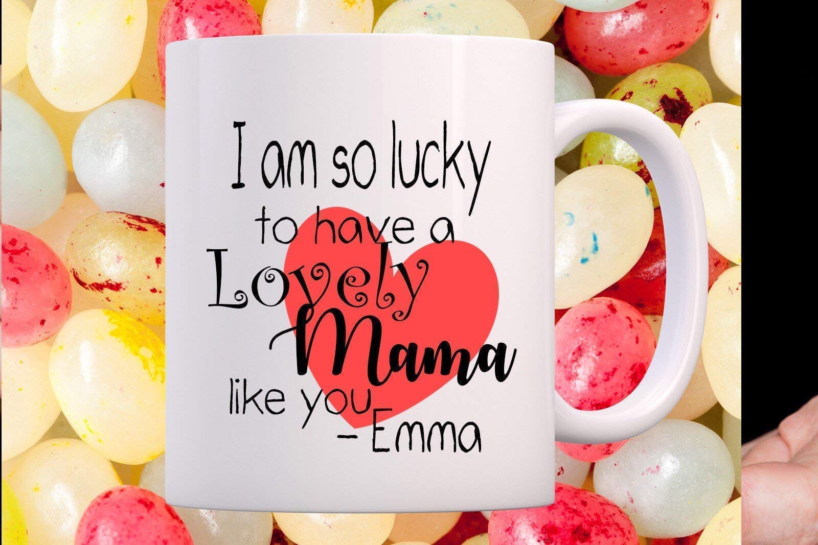 I am so lucky to have a lovely Mama like you - Mothers Day Mug, personalised name mugs - Christmas Gift for mom, Birthday gift for mum
