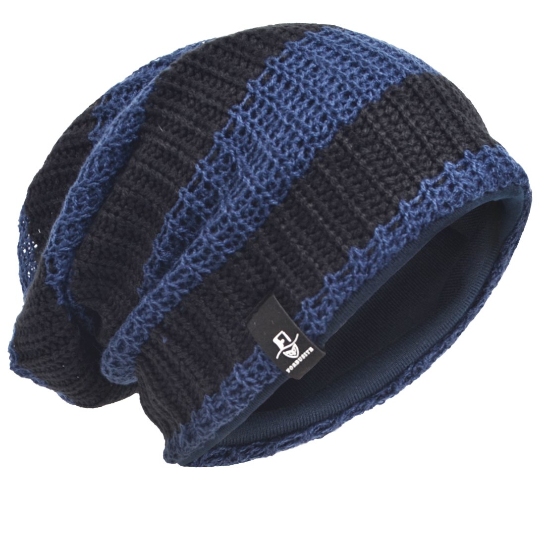 Hisshe Men's Navy Slouch Beanie Winter Ski Baggy Hat B09 (Navy)(Size: L)