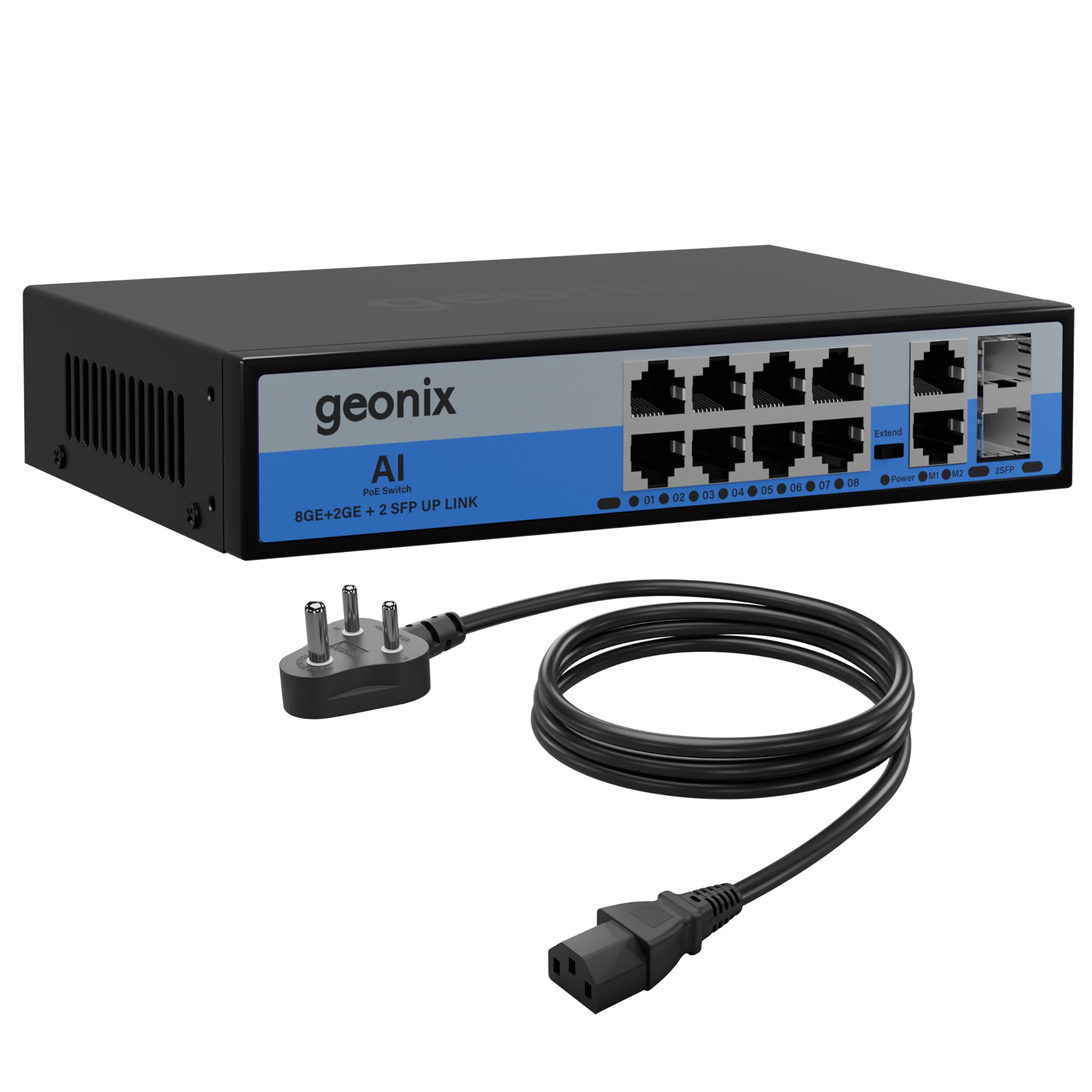 Geonix 8 Port Gigabit PoE Switch with 2 Uplink RJ45 + 2 SFP Slots, 150W PoE Budget, IEEE 802.3af/at, Unmanaged Network Switch for CCTV IP Cameras, NVR, Access Point, Metal Body-image-33