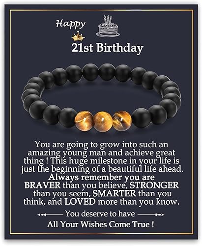YBISNAIRE 21st Birthday Gifts for Him Men, Adjustable Stone Bracelet 21st Birthd