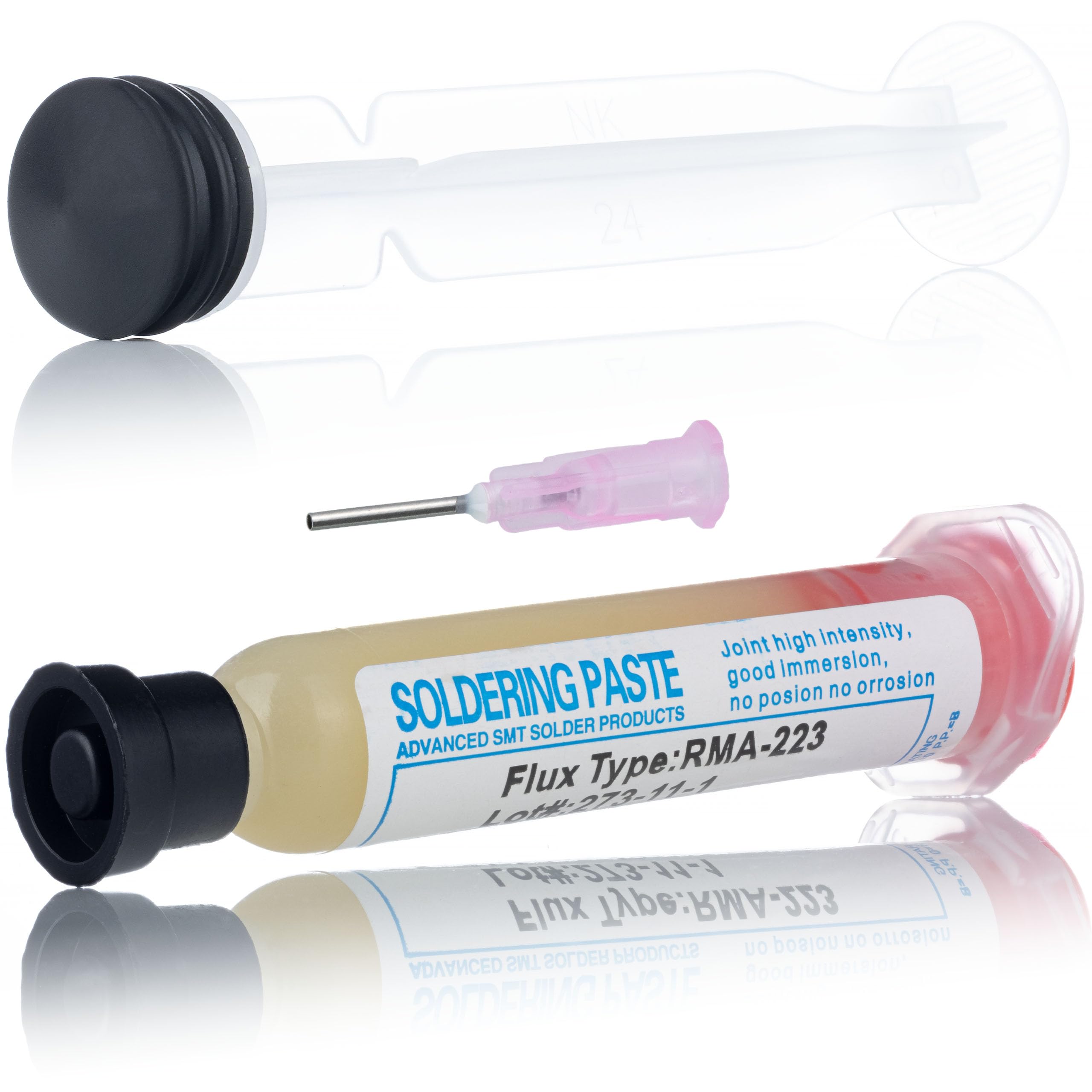Set Flux RMA-223 con Stantuffo e Ago – Pasta Saldante No Clean 10cc | Ø Ago 1,025 mm | Elettronica di Precisione | Accessorio per Saldatura Professionale