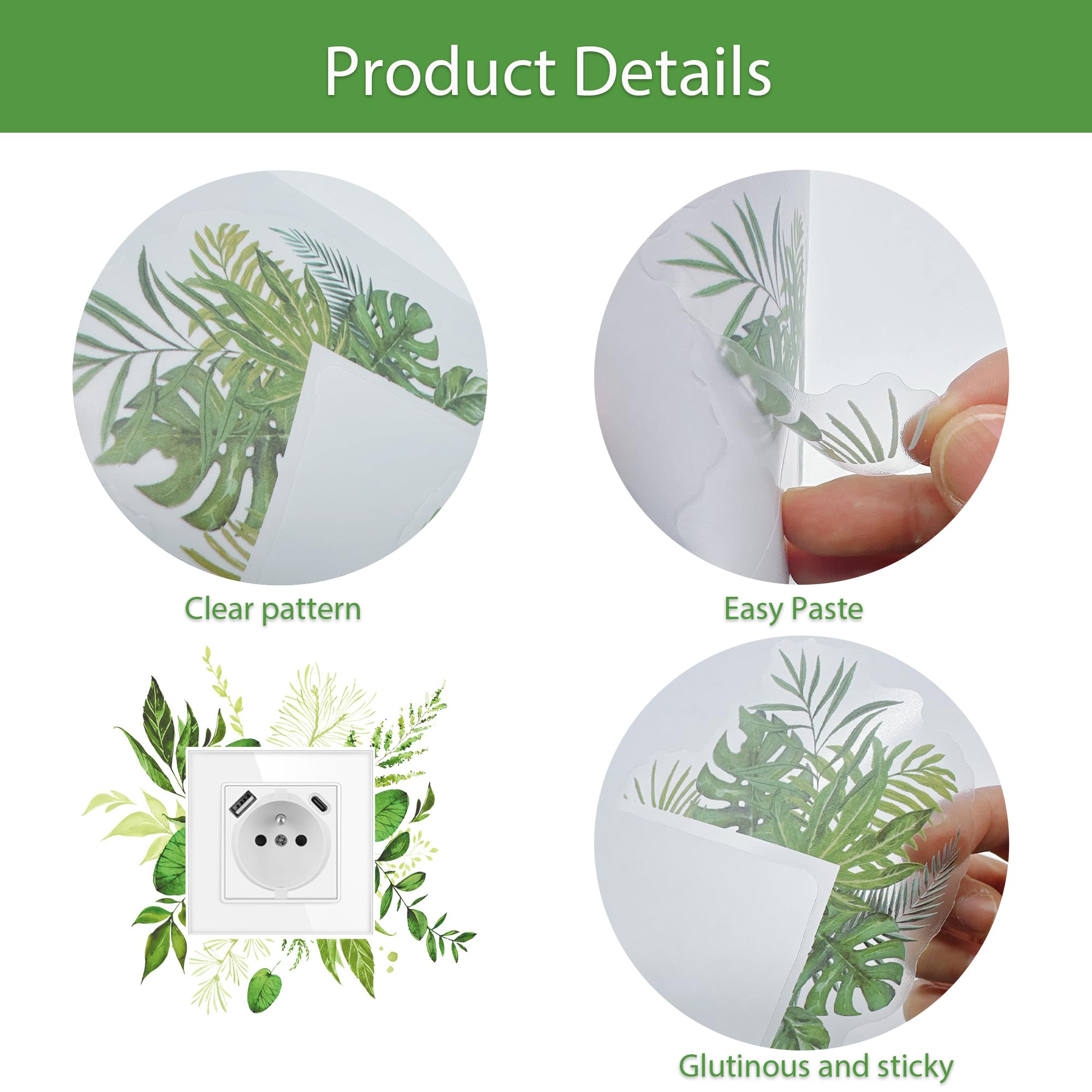 Lot de 5 autocollants pour interrupteur - Autocollants pour interrupteur mural - Pour interrupteurs décoratifs (autocollant végétal 1)