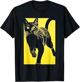 トップス CAT PRINTED TEE(BLACK, 38) Amazon.com: Black Cat Yellow Print Men Women Kids T-Shirt