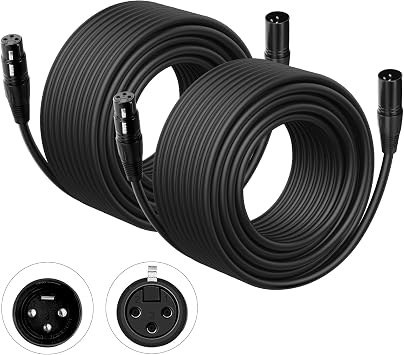 DMX Cable 100 ft, 2 Pack Flexible 3 Pin Signal XLR Male to Female DMX Cable Wire, Suitable for Stage Lighting Signal DMX512 Connection Stage Light Cables for Stage Lighting Input & Output