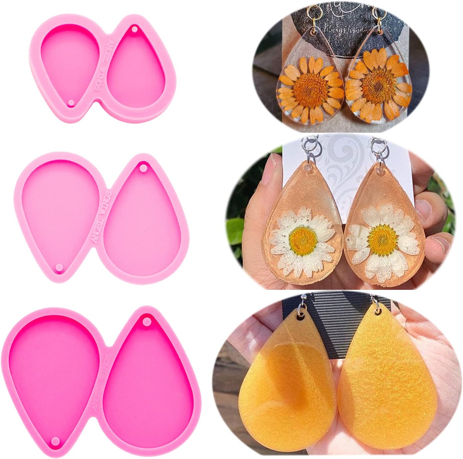 3Pcs Tear Drop Shape Resin Earring Molds for Jewelry Making Mirrored Design Silicone Molds Resin Crafts DIY Fashion Jewelry Resin Silicone Molds for Women Girls Size S M L