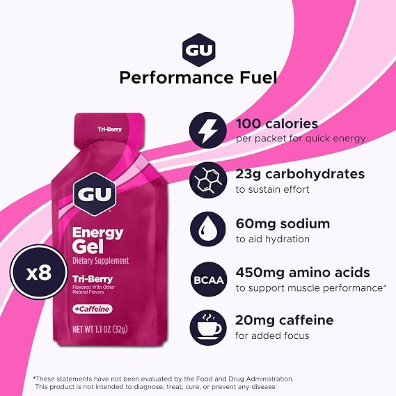 GU Original Sports Nutrition Energy Gel, Tri Berry, 8-Count by GU Energy Labs