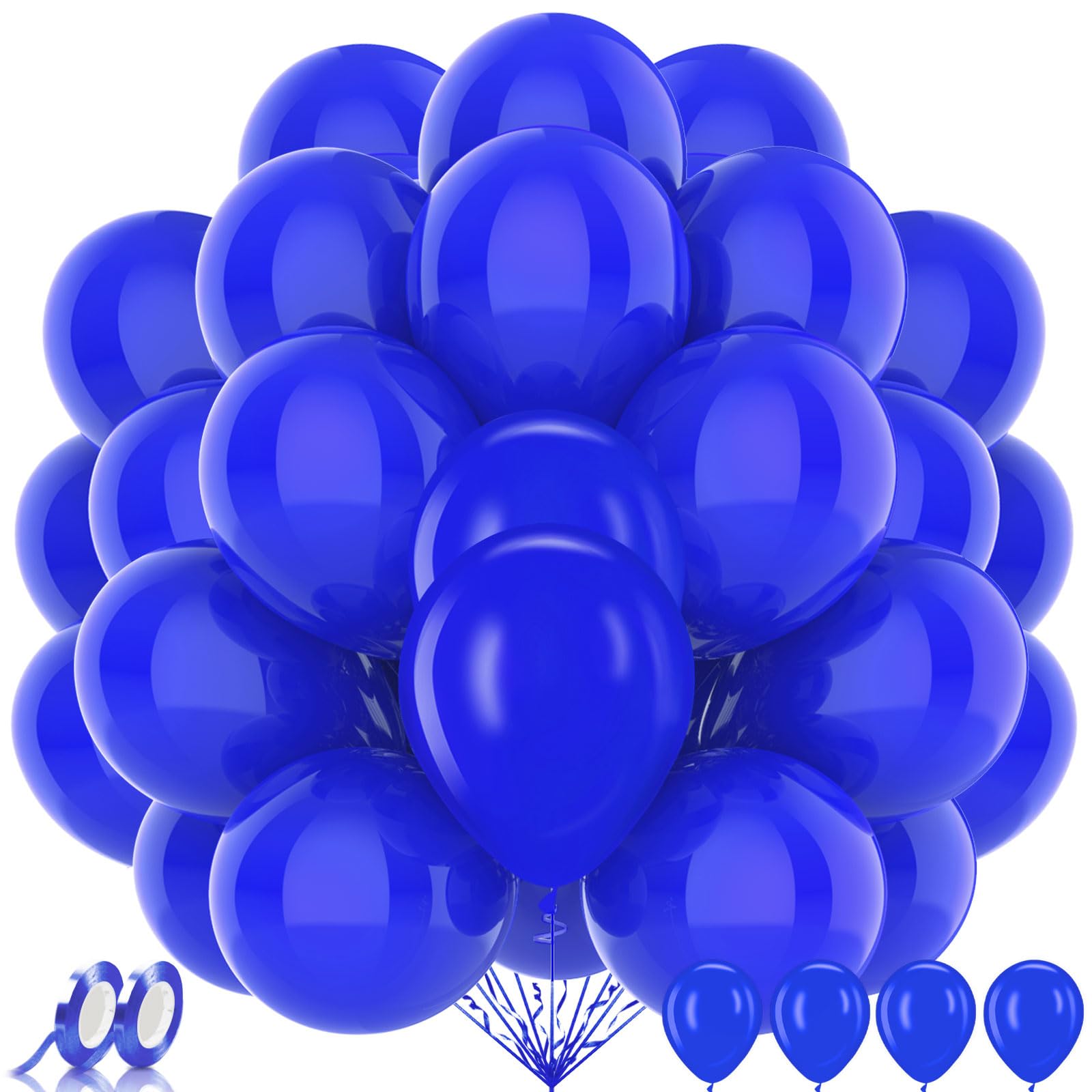 AhfuLife 100 Pcs Blue Balloons for Party Decorations, 12 Inch Latex Balloons with 2 Rolls Balloon Ribbon for Birthday Graduation Wedding Anniversary Blue Theme Party Decorations
