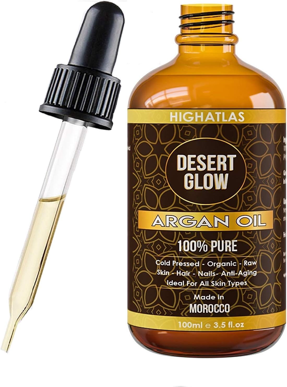 Argan Oil | 100% Pure & Organic | Unroasted, Cold Pressed, Extra Virgin | Bottled in Morocco | Authentic Argan Oil for Hair, Skin and Nails