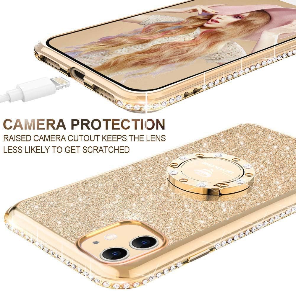 OCYCLONE for iPhone 11 Case, Glitter Diamond Case with Ring Stand, Cute Protective Phone Case Compatible with iPhone 11 Case for Women Girls 6.1 inch - Gold