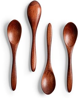 Hefild 4 PCS Small Wooden Spoons, 5.8 Inch Honey Spoons for Tea, Hardwood Wooden Honey Teaspoon for Coffee, Little Tiny Wood Spoons, Bamboo Table Spoon for stirring, Wooden Spoons for Utensils Set