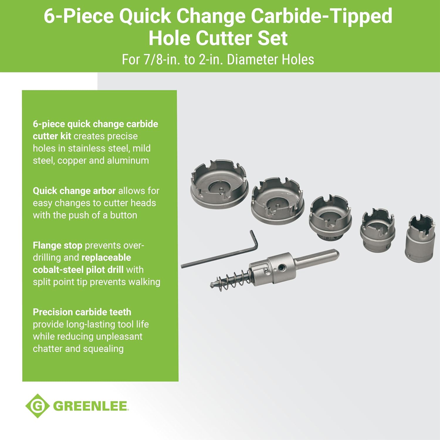 Greenlee 660 6-Piece Quick Change Carbide-Tipped Hole Cutter Set, 7/8" - 2"