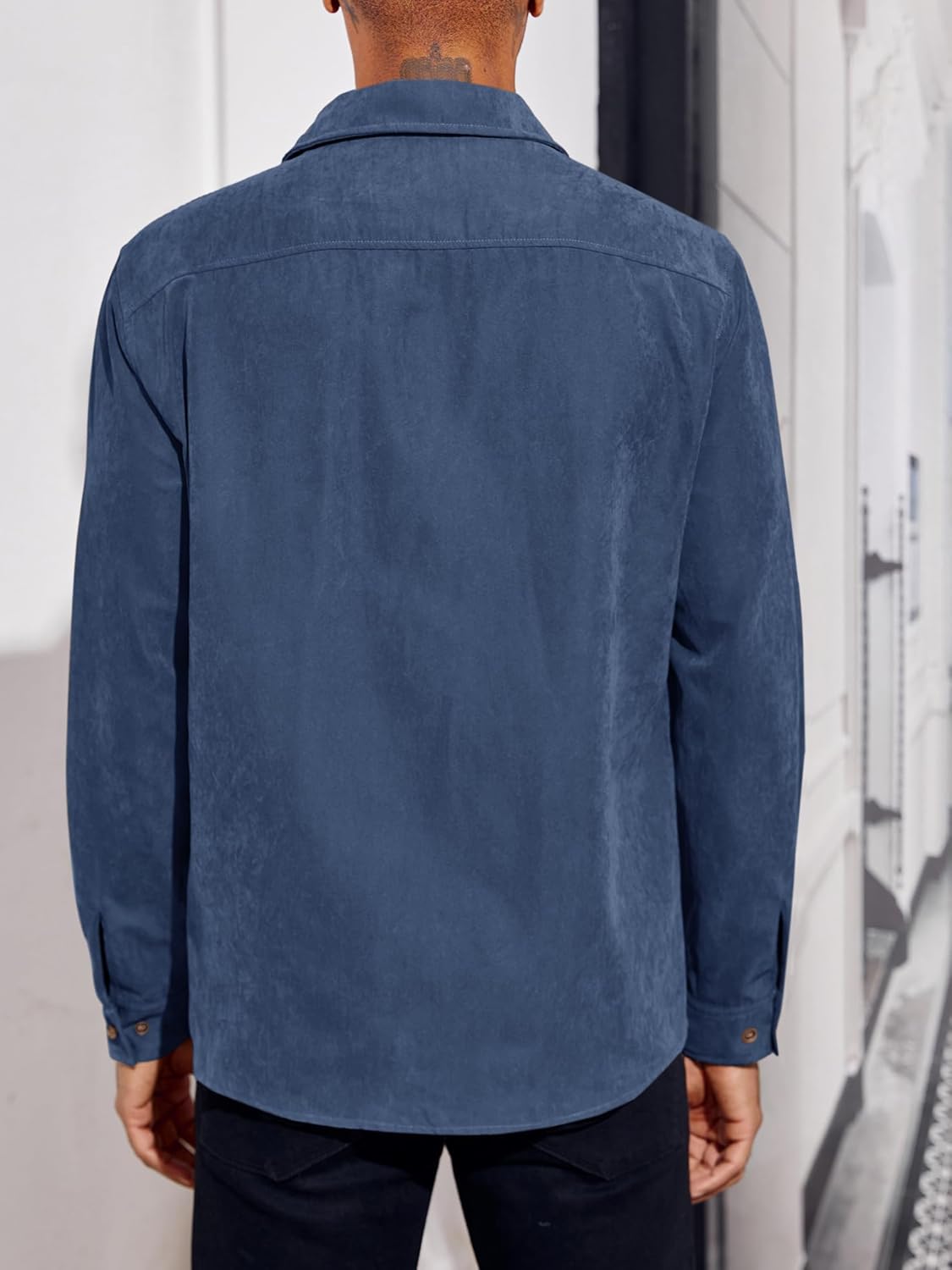 Runcati Mens Long Sleeve Suede Shirts Button Down Shacket Casual Work Western Regular Fit Shirt Jacket - Image 3