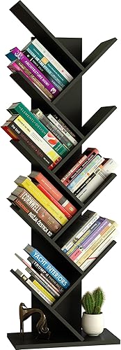 Yusong Estantería de árbol, estantería de pie con tubo de acero para sala de estar, dormitorio, estantes para oficina en casa (negro 2, 9 niveles)