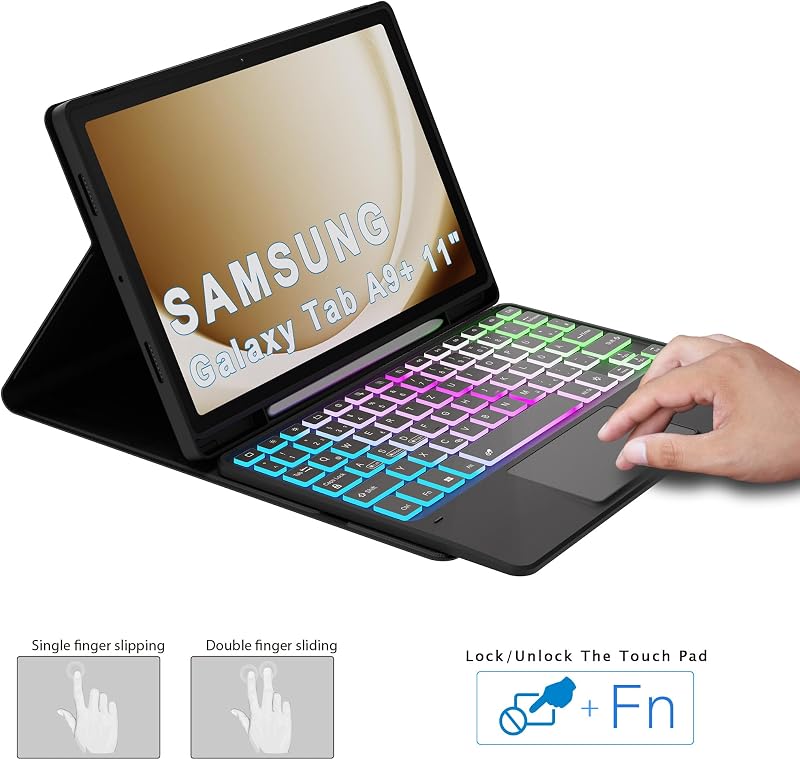 ROOFEI Samsung Galaxy Tab A9+ 11" Billentyűzetes Tok QWERTZ Világítással
