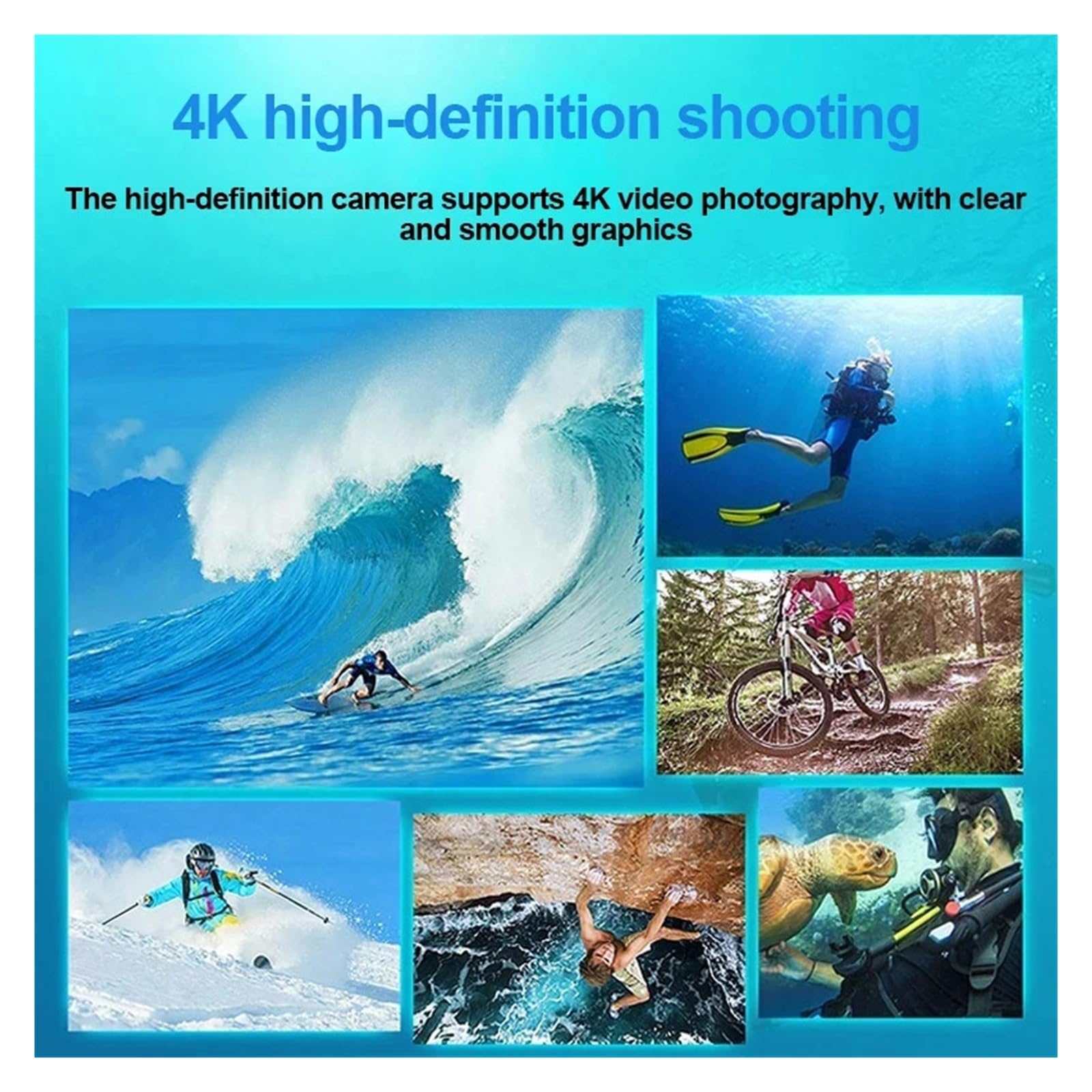 Ultra HD 4K Action Camera 720P/30FPS WiFi Telecamere subacquee Casco impermeabile Bicicletta Videocamere con registrazione Sport all'aria aperta Cam(Blue)