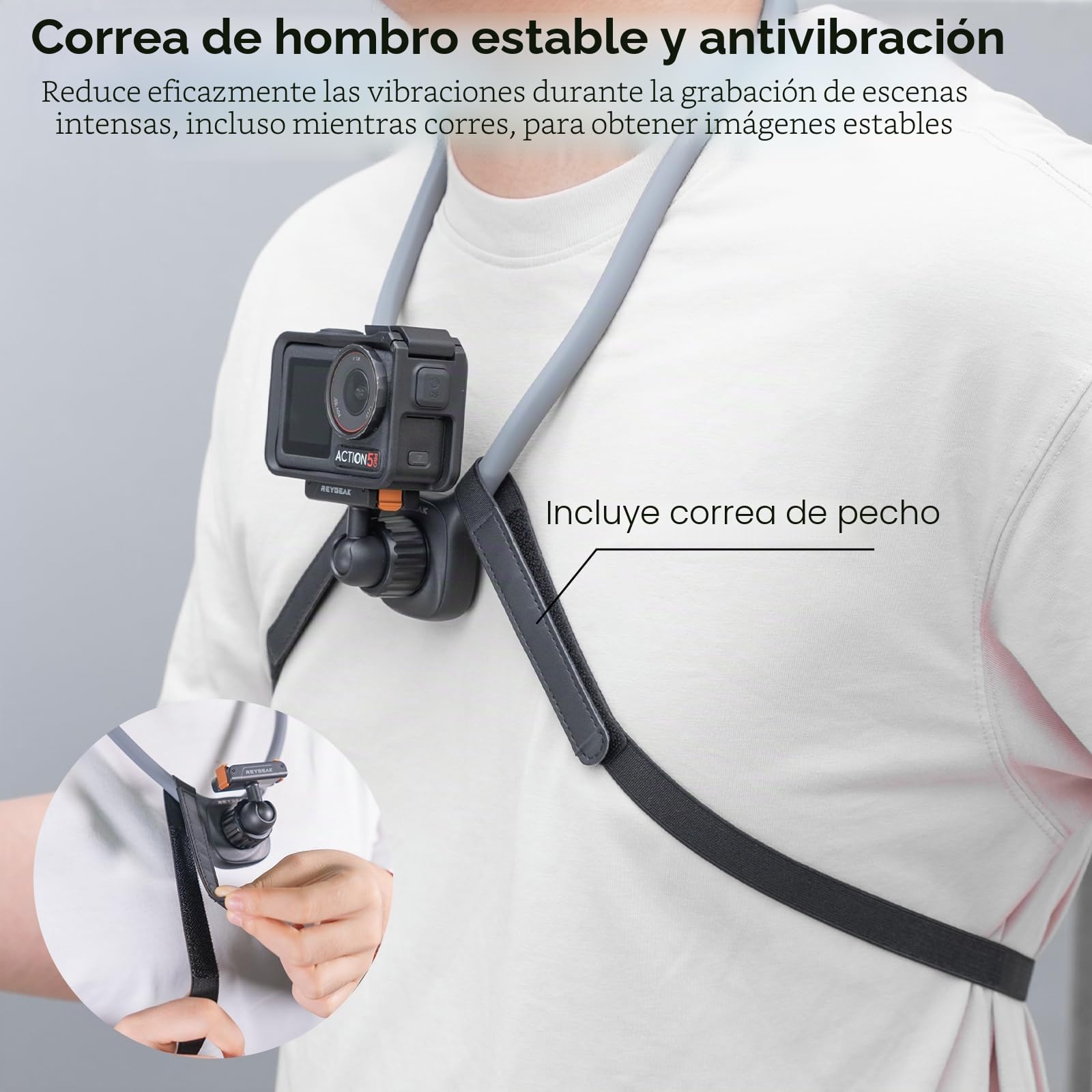 REYGEAK Soporte de Cuello magnético para dji Osmo Action, Soporte para cámara POV, Soporte con Correa de Pecho Ajustable Compatible con Accesorios dji OSMO 360/Action 5 Pro/4/3