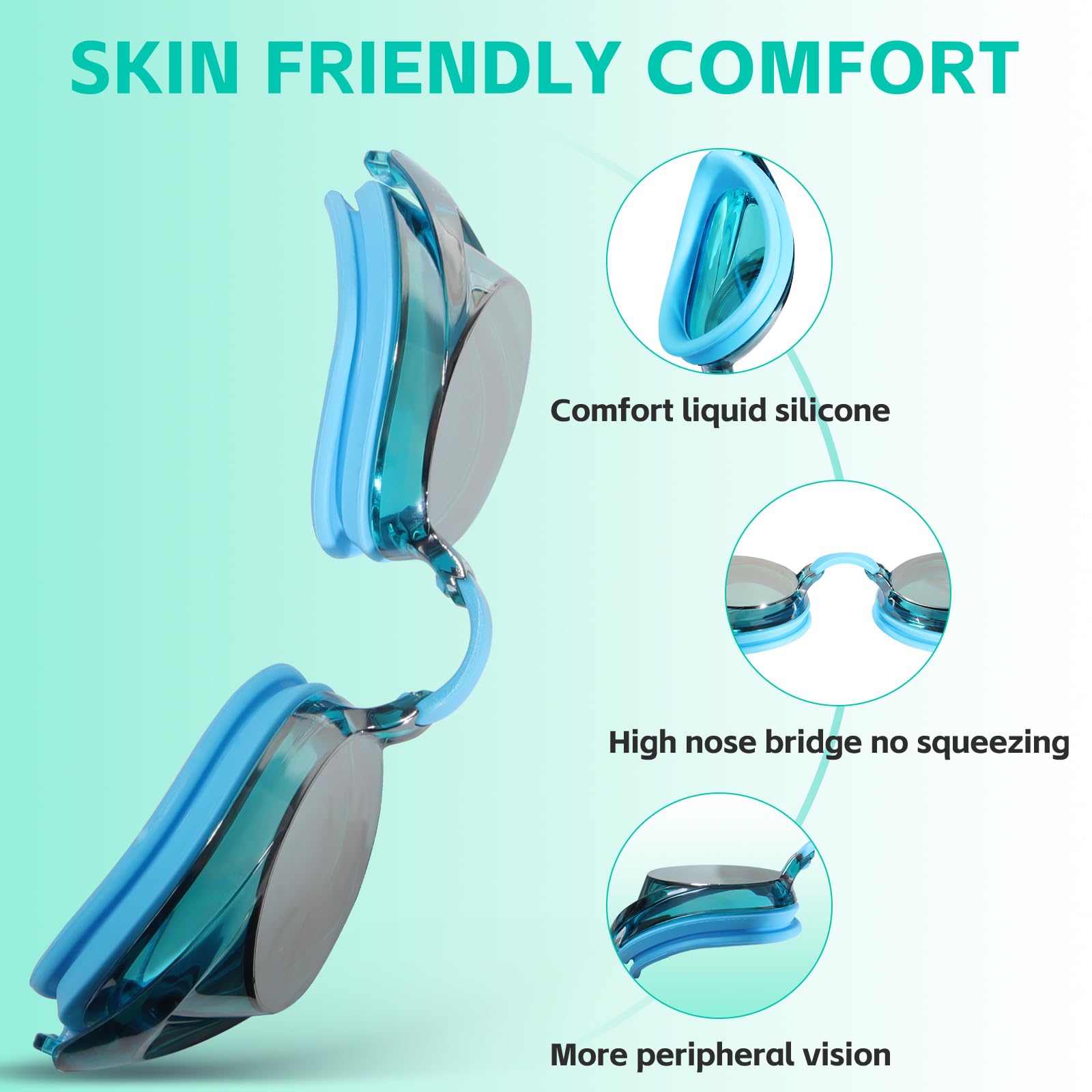 Racing-Schwimmbrille, 2 Stück, für Erwachsene, Herren, Damen, 180°-Panorama, klare Sicht, Bungee-Riemen, Schwimmbrille, kein Auslaufen