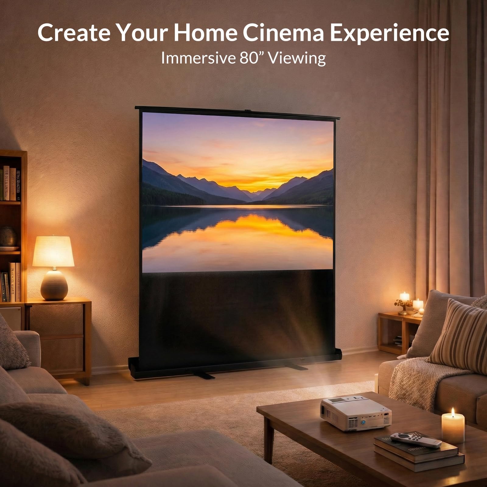 Todeco Pantalla de proyección en Suelo Aluminio 80 Pulgadas, Plegable Portátil, Manual Plegable, con Soporte, para Patio, el hogar, Teatro Exterior, 163 x 123 cm, Formatos 1:1, 4:3, 16:9, HD 4K 3D…