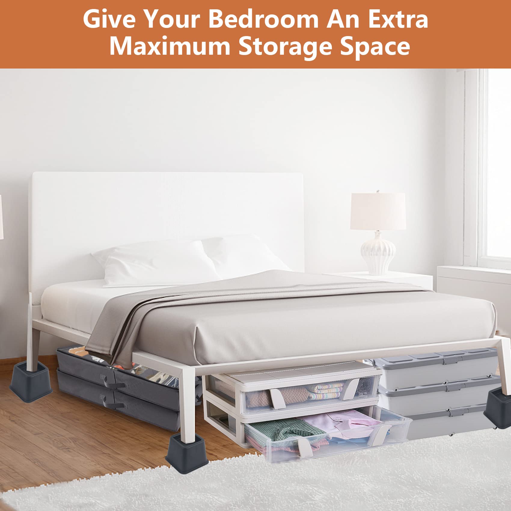Napnapday 9-Pack Bed Risers 3 Inch - Heavy Duty Furniture Elevators For Wheels Of Beds & Couches - View #4