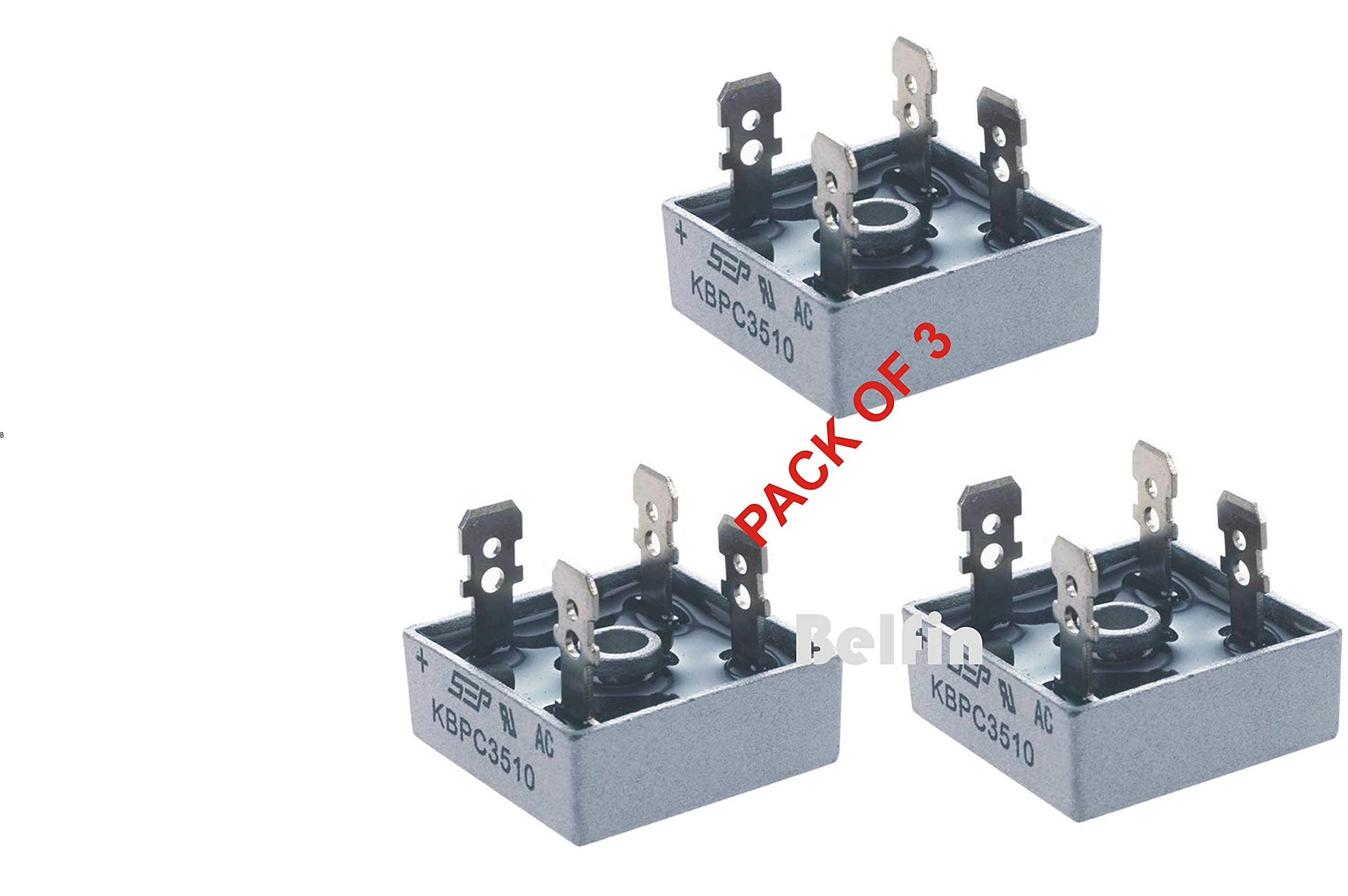 Belfin KBPC3510 Bridge Rectifier Metal Case Diode 35A 1000V (Pack of 3 pcs)