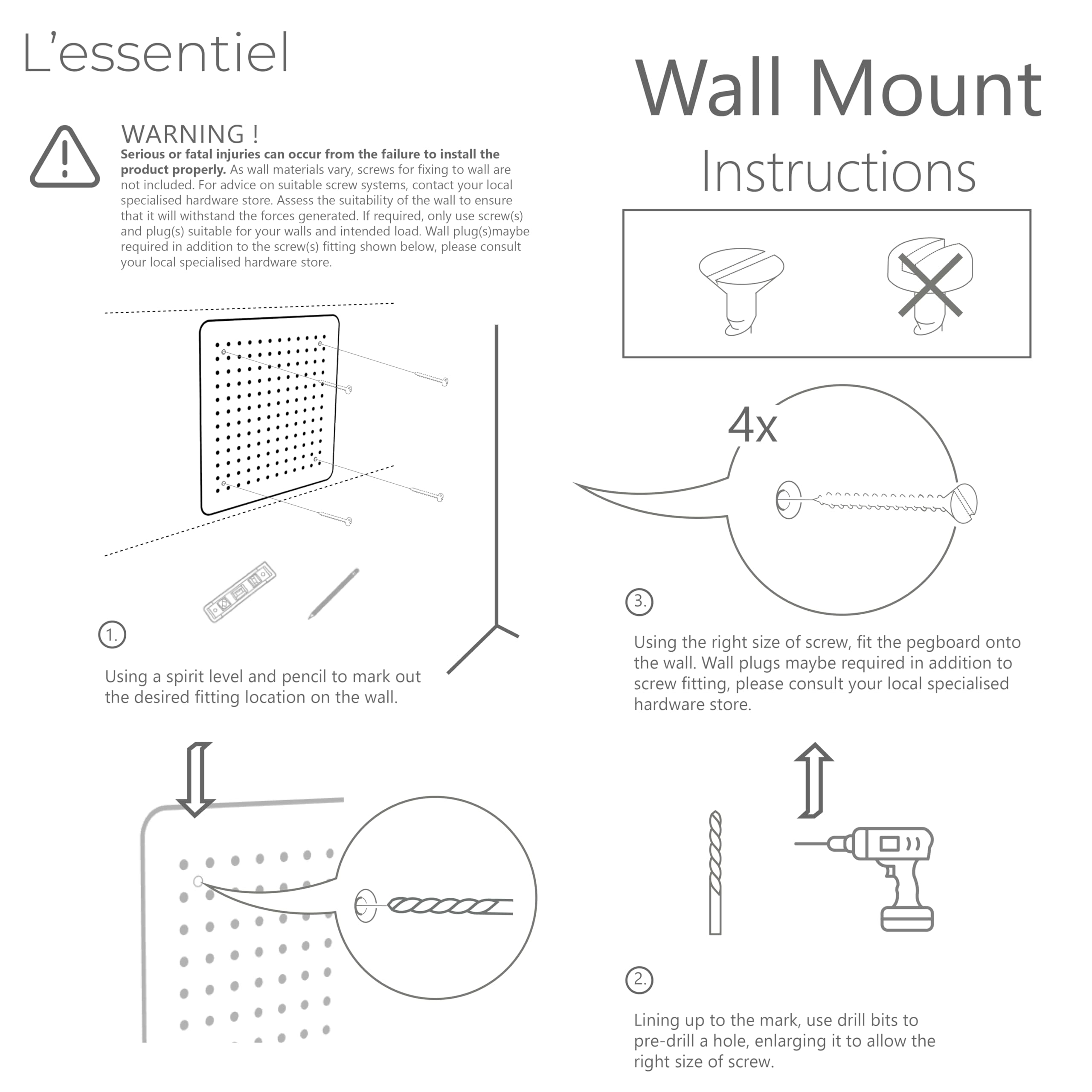 L'essentiel Freistehend/Wandmontierte Metall-Stecktafel mit Zubehör und Ständer (schwarz, 37 x 37 cm)