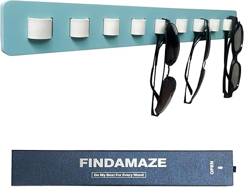 Miniatura 1 de FINDAMAZE Organizador de lentes de sol de madera para almacenamiento de lentes de sol montado en la pared, exhibidor de gafas, decoración del