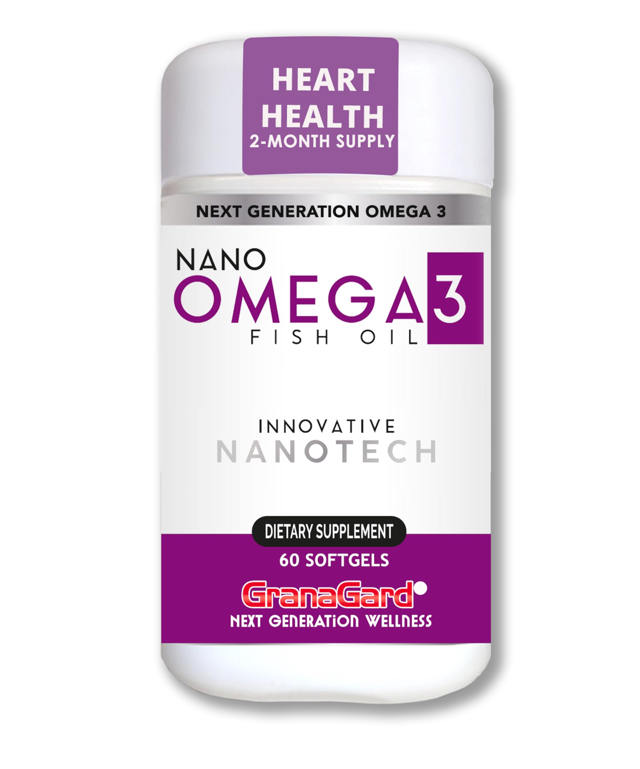 Granagard Nano Omega 3 Supplement for Women and Men – Fish Oil Softgels with Nanotechnology – High Potency EPA DHA Capsules – No Aftertaste – Easy to Swallow – 60 Count Bottle