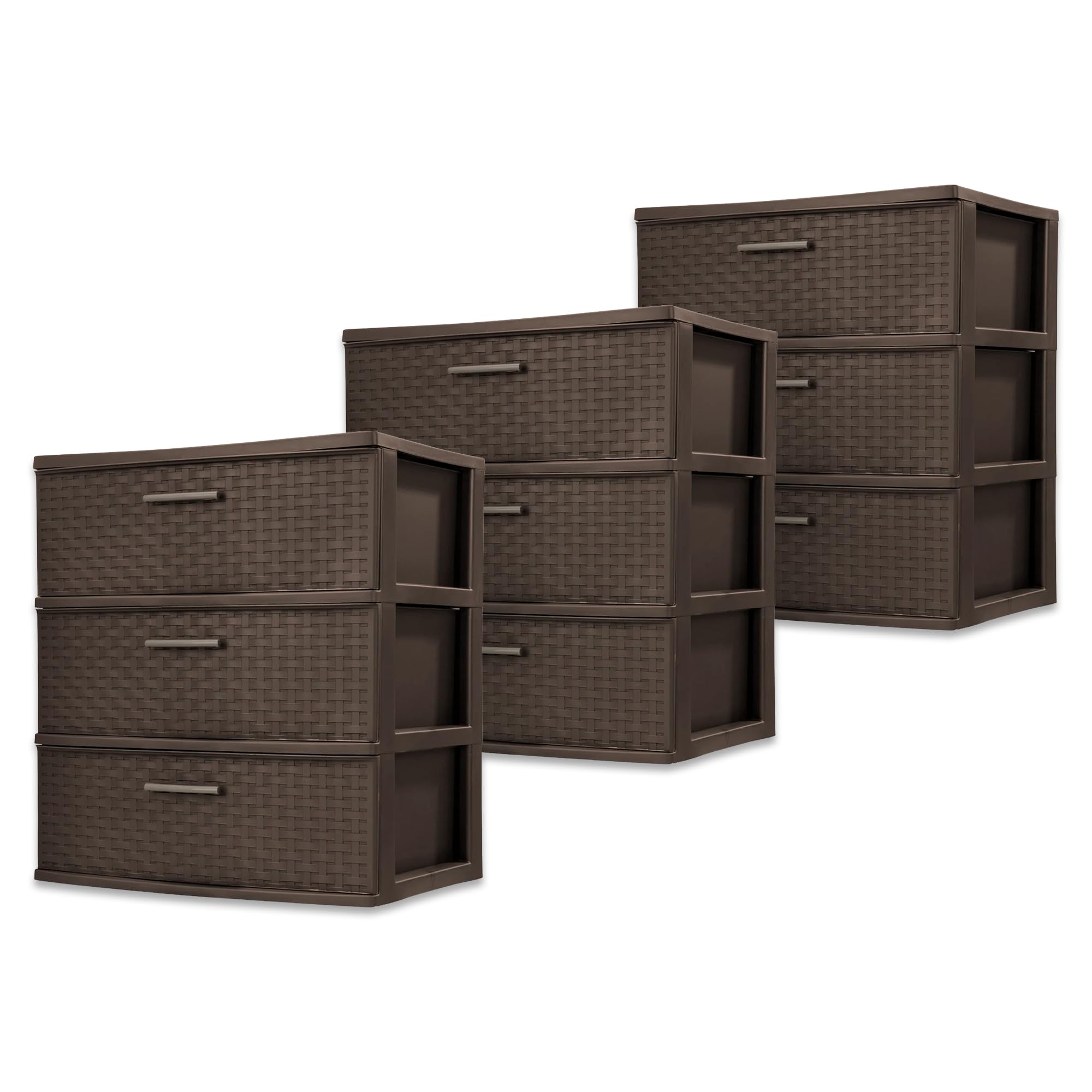 Sterilite 3 Pack 3 Drawer Wide Weave Plastic Storage Tower, Espresso