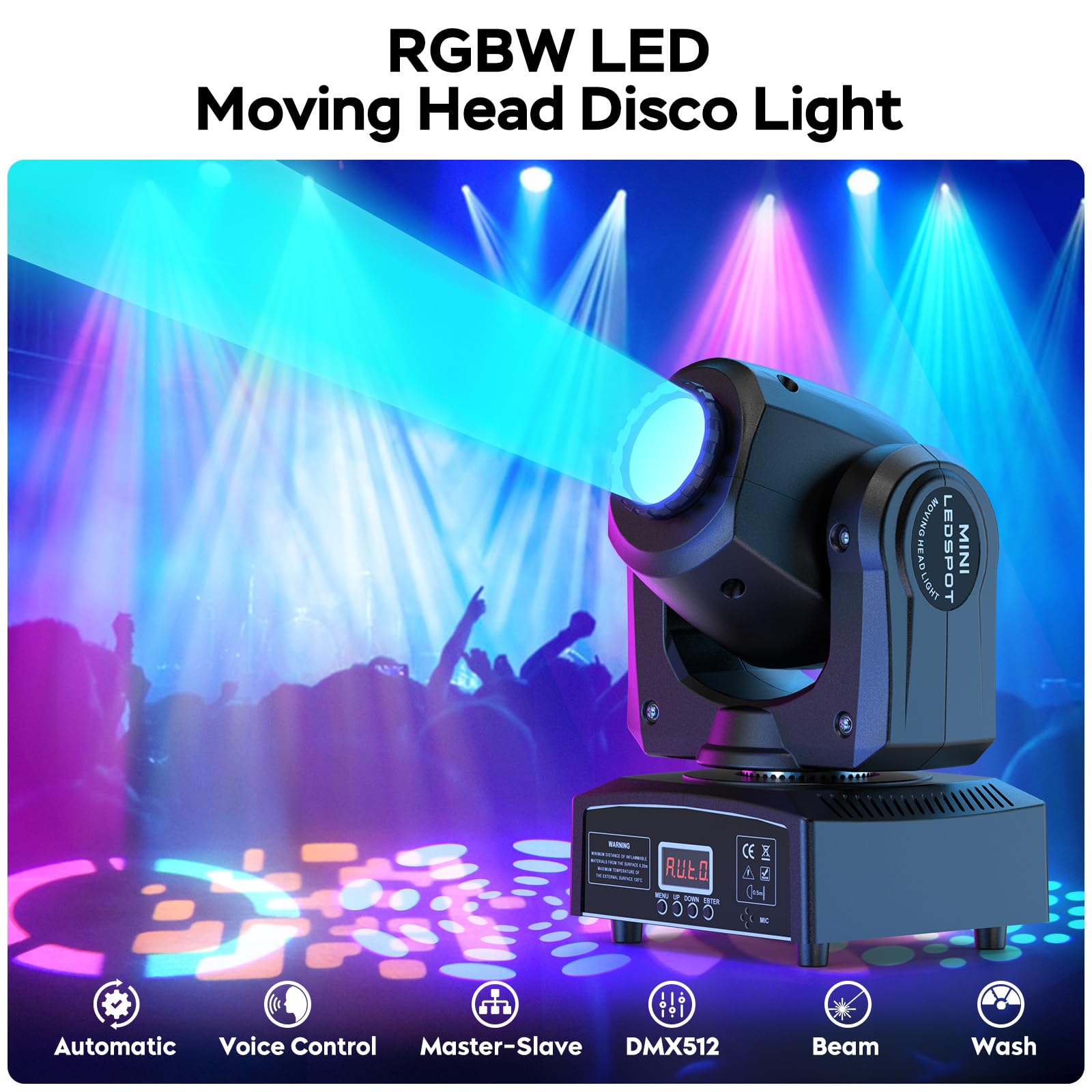 Mini 50W Moving Head LED Beam Bühnenlicht RGBW Partylicht DMX512 Soundsteuerung 2 Stück