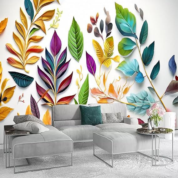 3D Colorful Plant Leaves 3D Mural Removable Wallpaper